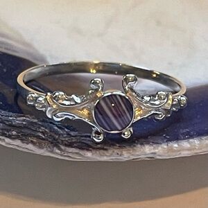 Round Sterling Silver Wampum Quahog Ring R1006